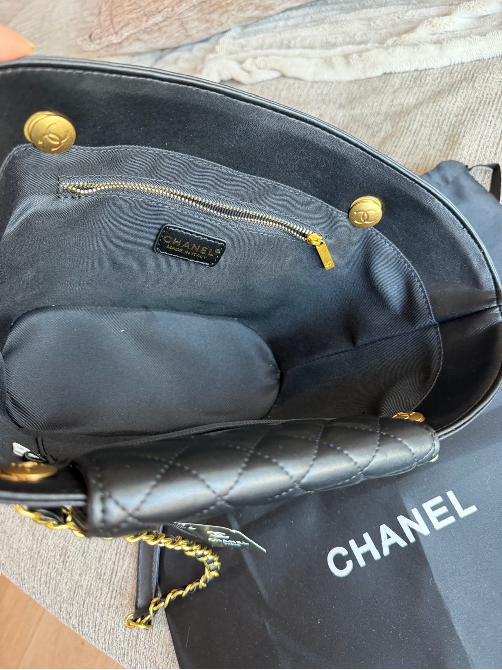 Chanel Logo Black Quilted Lambskin Flap and Straw Tote Bag - Picture 9 of 9